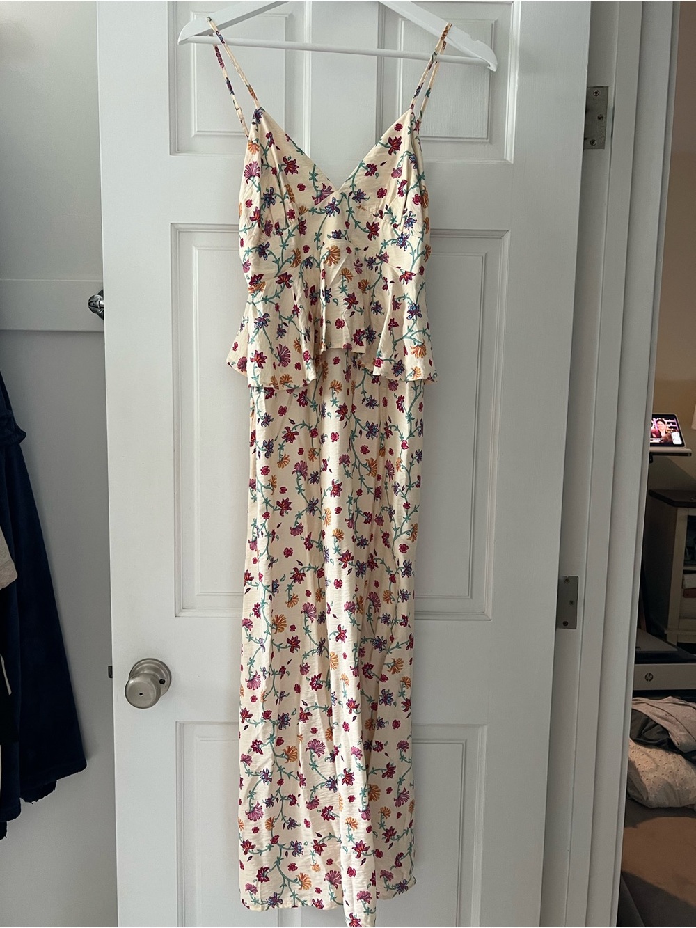 Floral Spaghetti-Strap Maxi Dress in Cream